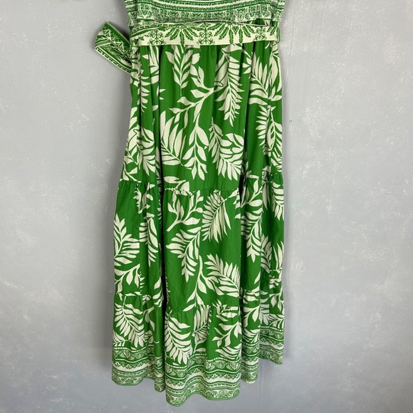 Aura maxi dress size M square neck puff sleeve Kelly green leaf print cotton - Picture 9 of 12